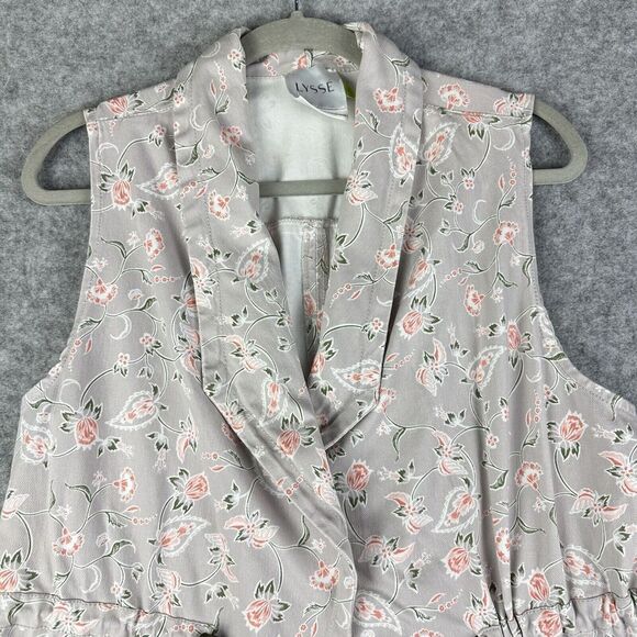 Lysse Piper Vest Womens Large Gray Floral Cotton Twill Open Cinch Waist Pockets - Picture 2 of 15